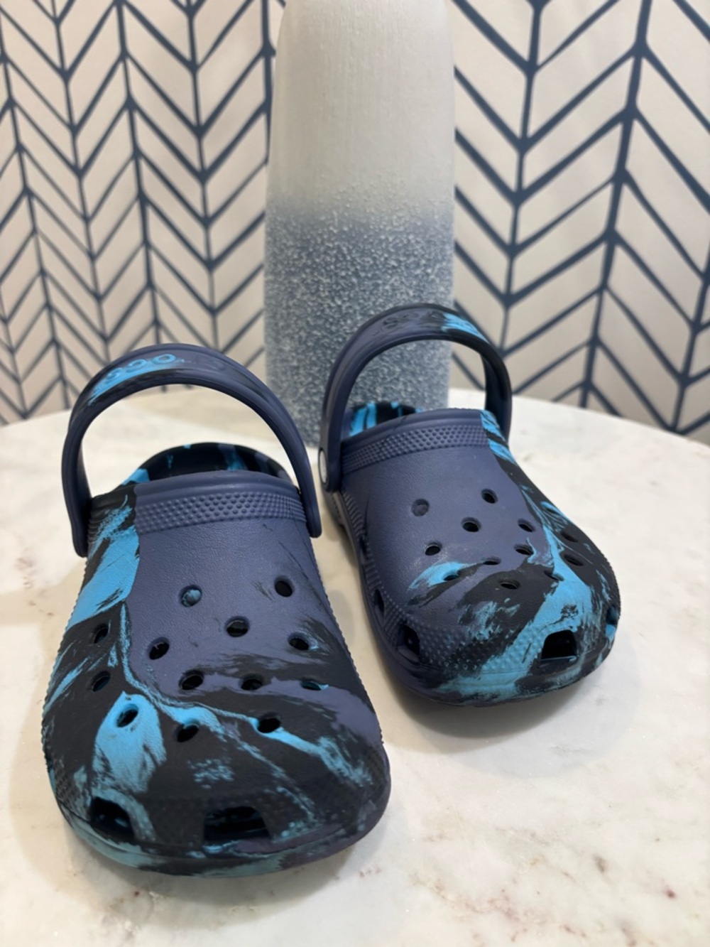 Kids Navy and Aqua Marble CROCS Sandals